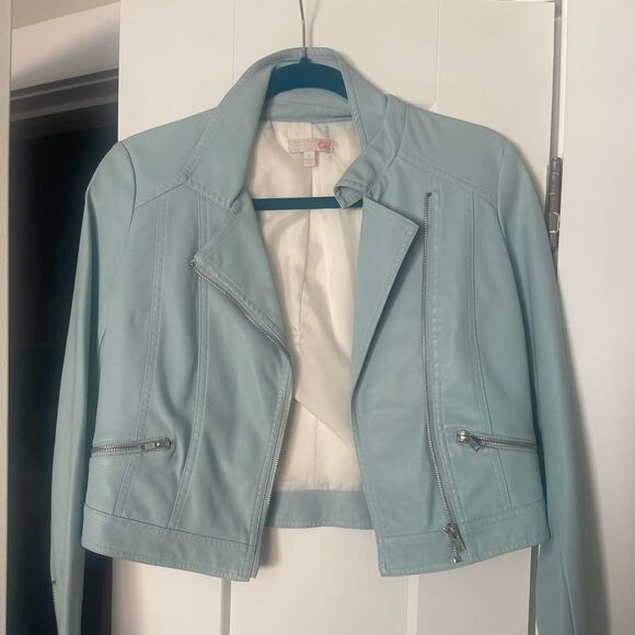 Blue vegan leather jacket - Picture 1 of 3